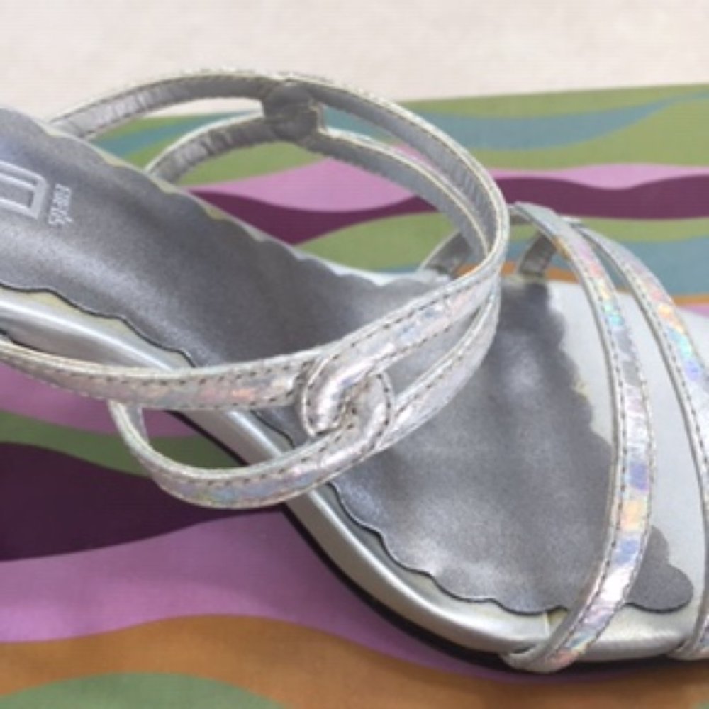 Moda Spana Dressy Silver Iridescent Strap Slip On Backless Heeled Sandal - 6 - Picture 8 of 10